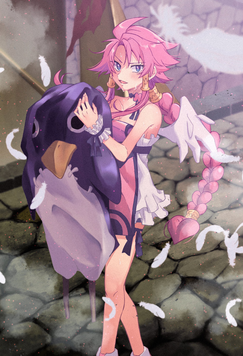 1girl, absurdres, angel_wings, battle_of_blood, blue_eyes, blush, braid, breasts