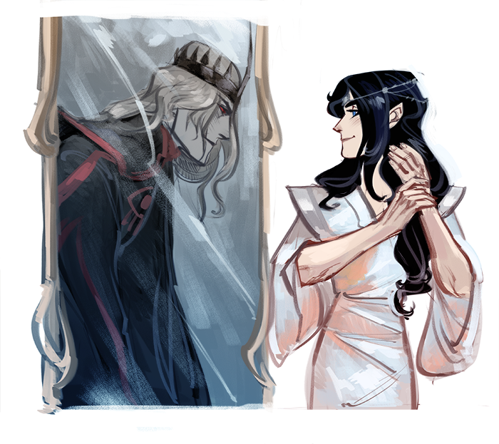 1boy, bishounen, black_hair, black_robe, blonde_hair, blue_eyes, circlet, closed_mouth