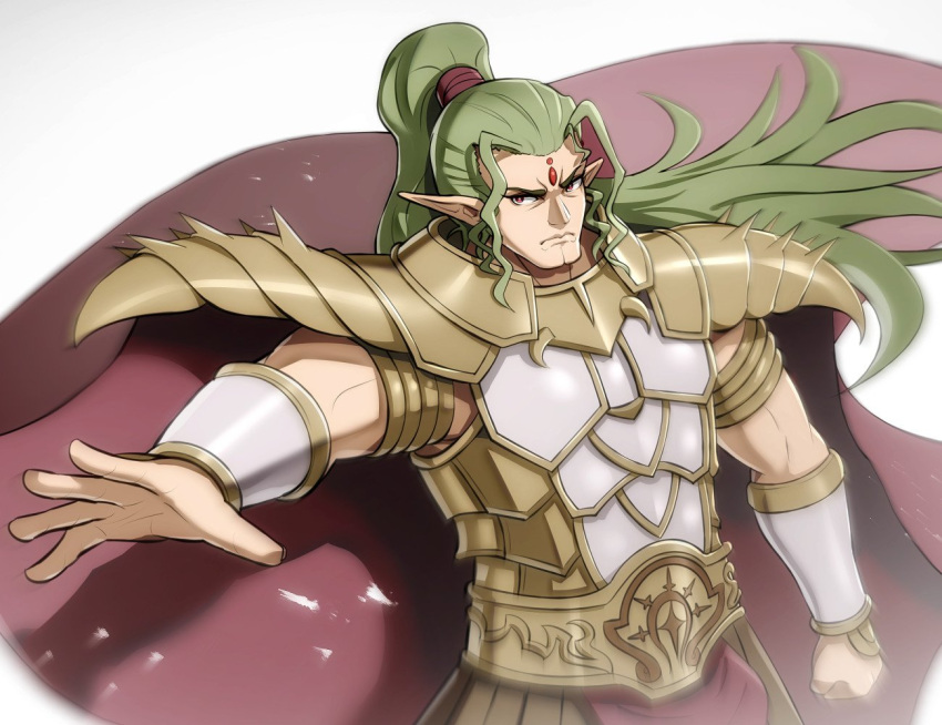 1boy, armor, cape, duma_(fire_emblem), fire_emblem, fire_emblem_echoes:_shadows_of_valentia, gonzarez, green_hair