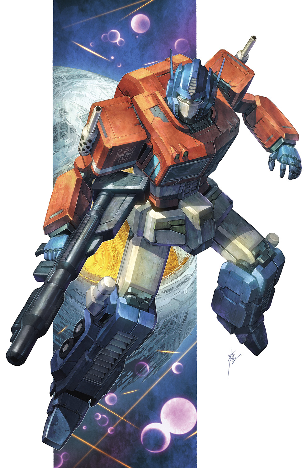 1boy, autobot, blue_eyes, cybertron, glowing, glowing_eyes, gun, highres
