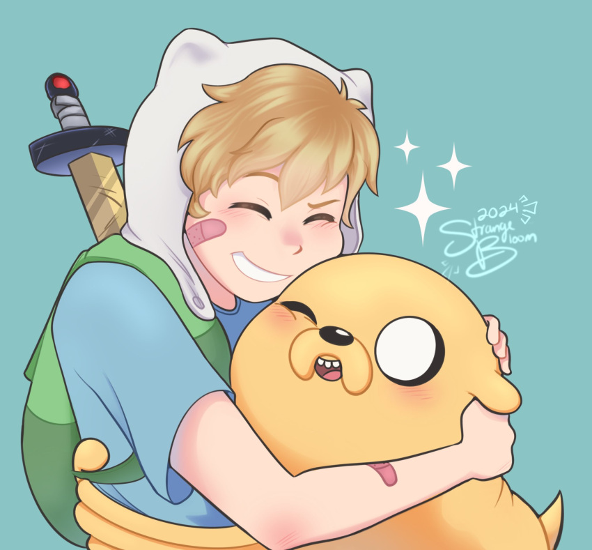 2024, 2boys, adventure_time, backpack, bag, bandaid, bandaid_on_arm, bandaid_on_cheek