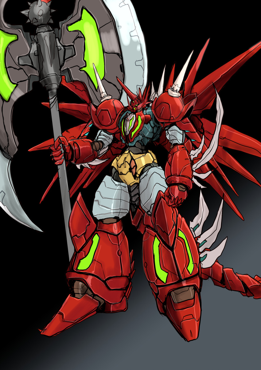 absurdres, axe, clenched_hands, elbow_spikes, getter_robo, getter_robo_daikessen!, highres, holding