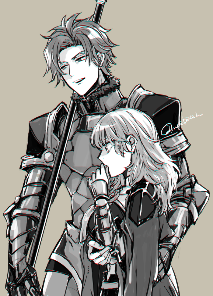 1boy, 1girl, armor, bachi_(bachoo), byleth_(female)_(fire_emblem), byleth_(fire_emblem), cape, fire_emblem
