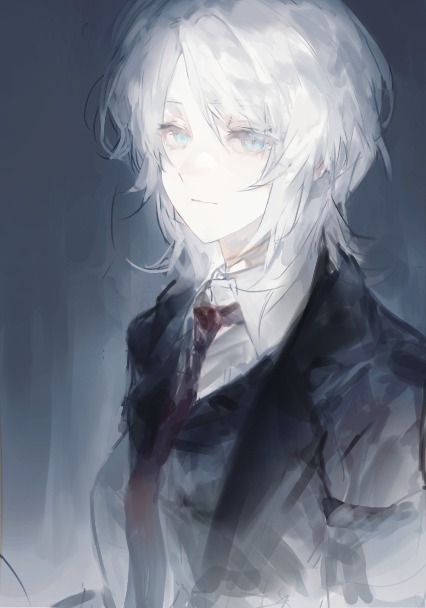 1girl, absurdres, black_coat, blue_eyes, brown_coat, closed_mouth, coat, collared_shirt