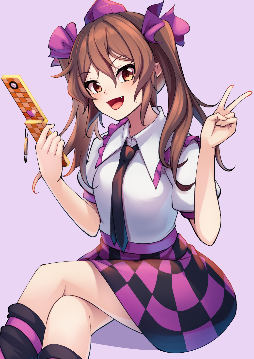 1girl, ashiroku_(miracle_hinacle), black_necktie, black_socks, brown_eyes, brown_hair, commentary, crossed_legs