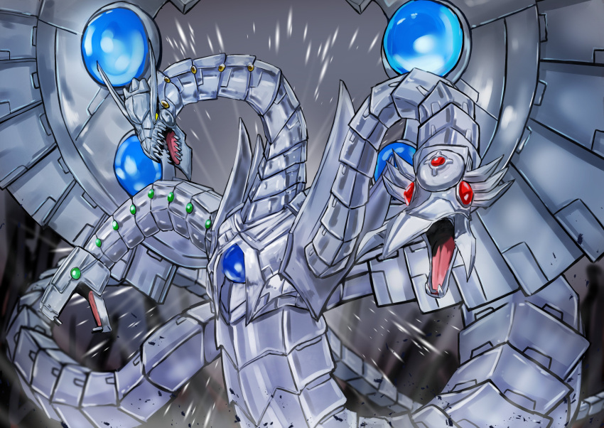 absurdres, adeshi_(adeshi0693119), cyber_end_dragon, dragon, duel_monster, fangs, green_eyes, highres