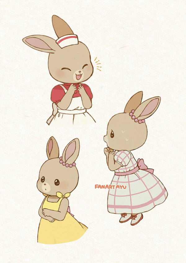 1girl, animal_ears, apron, ayu_(mog), blush, bow, child, closed_eyes