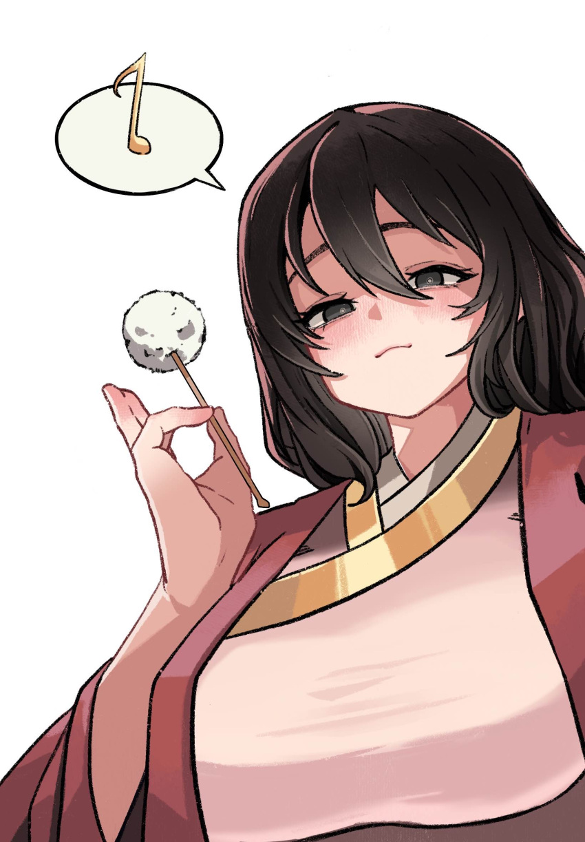 1girl, black_eyes, black_hair, blush, breasts, chinese_clothes, ehddb72, hair_between_eyes