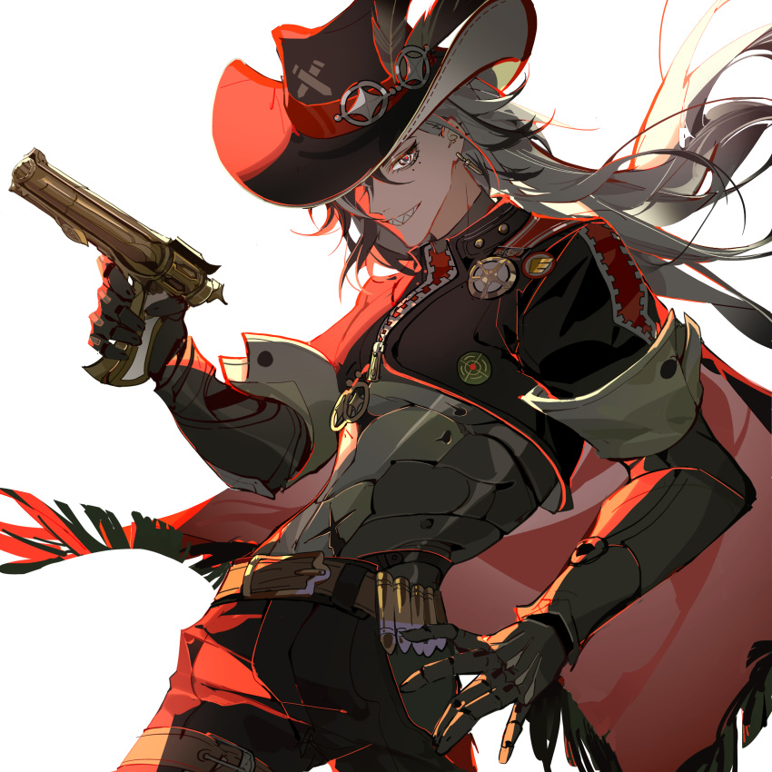 1boy, absurdres, belt, body_armor, boothill_(honkai:_star_rail), bullet, chinese_commentary, cowboy