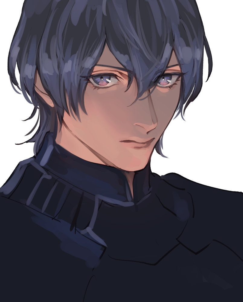 1boy, armor, black_armor, blue_eyes, blue_hair, byleth_(fire_emblem), byleth_(male)_(fire_emblem), closed_mouth
