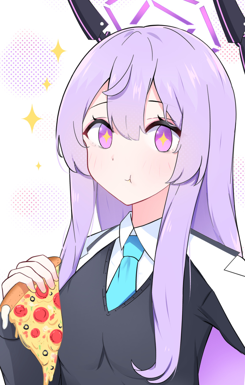 1girl, :t, absurdres, ahoge, aqua_necktie, black_shirt, black_sleeves, blue_archive