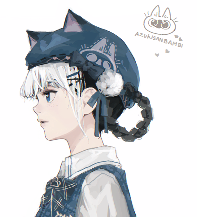 1girl, animal_ear_headwear, animal_ears, azukisan, bambinata_(punishing:_gray_raven), black_hair, blue_bow, blue_eyes