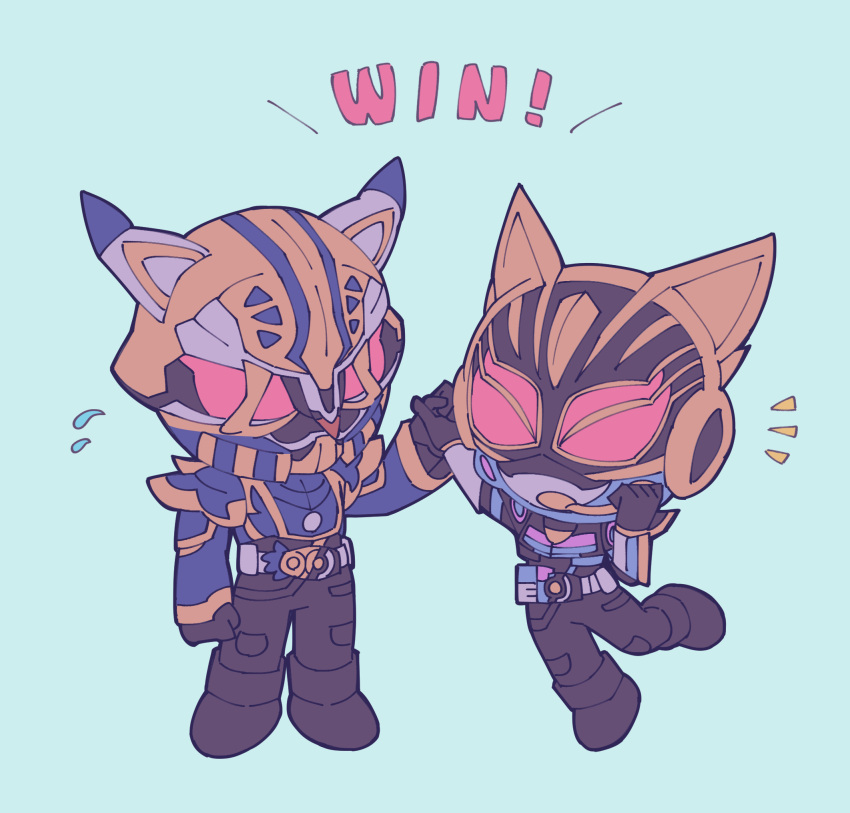 1boy, 1girl, animal_ears, armor, beat_buckle, black_bodysuit, black_gloves, blue_armor