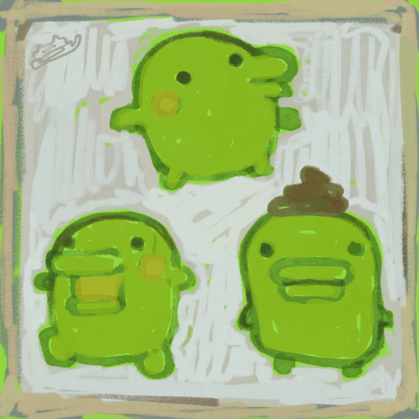 blush_stickers, border, colored_skin, commentary, creature, english_commentary, green_skin, highres