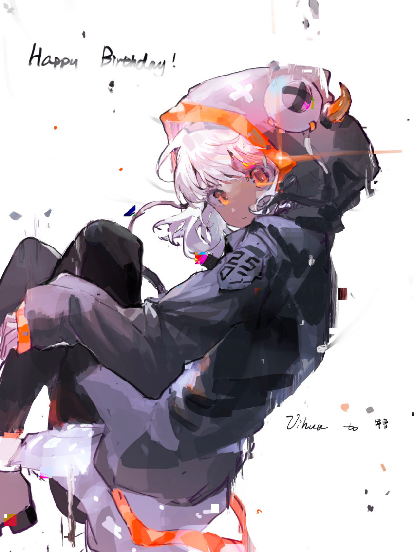 1girl, black_jacket, black_pants, chinese_commentary, closed_mouth, commentary_request, cytus, cytus_ii
