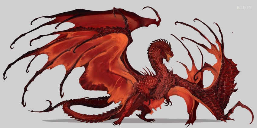 absurdres, animal_focus, artist_name, claws, dragon, full_body, grey_background, highres