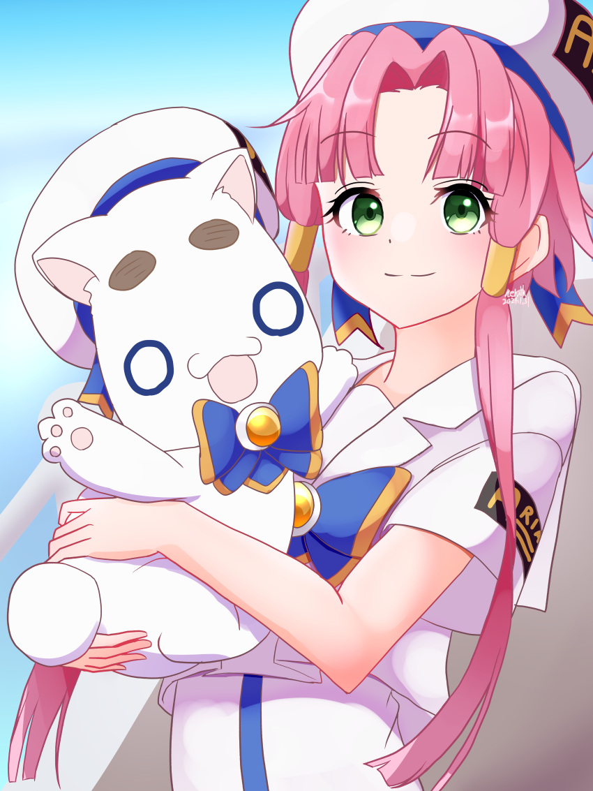 1girl, absurdres, animal, aria_(manga), aria_company_uniform, aria_pokoteng, beret, blue_bow