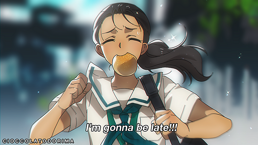 1girl, artist_name, black_hair, bread_bun, cioccolatodorima, closed_eyes, commentary, dark-skinned_female