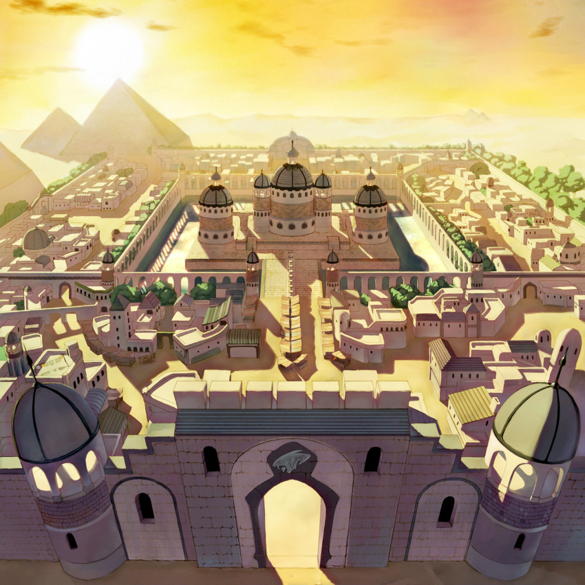 artist_request, castle, city, clouds, day, desert, highres, in-universe_location