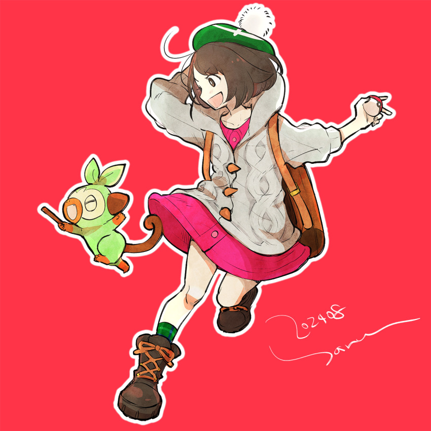 1girl, backpack, bag, boots, brown_eyes, brown_footwear, brown_hair, cardigan