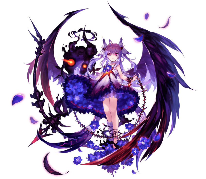 1girl, ahoge, bow_(weapon), chain, closed_mouth, dress, failnaught_(phantom_of_the_kill), flower