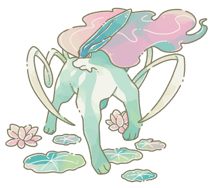 animal_focus, closed_mouth, flower, full_body, lily_pad, lotus, no_humans, pink_eyes