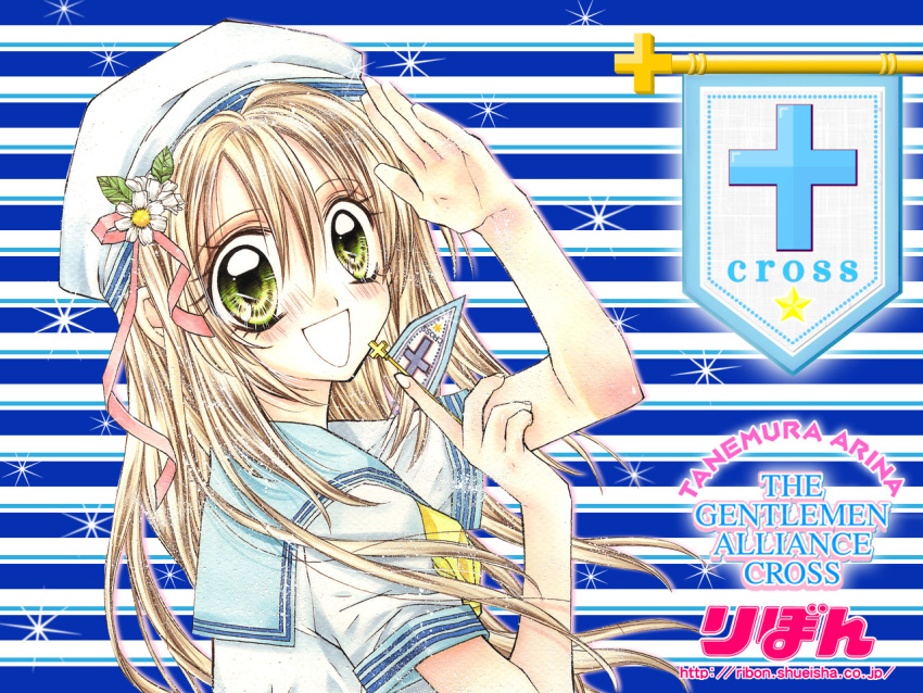 1girl, 2000s_(style), :d, archived_source, flower, green_eyes, hair_flower, hair_ornament