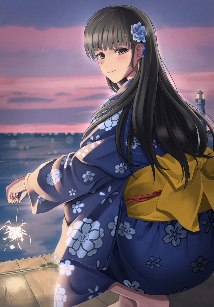 1girl, absurdres, amagami, ass, ayatsuji_tsukasa, black_eyes, black_hair, blue_kimono