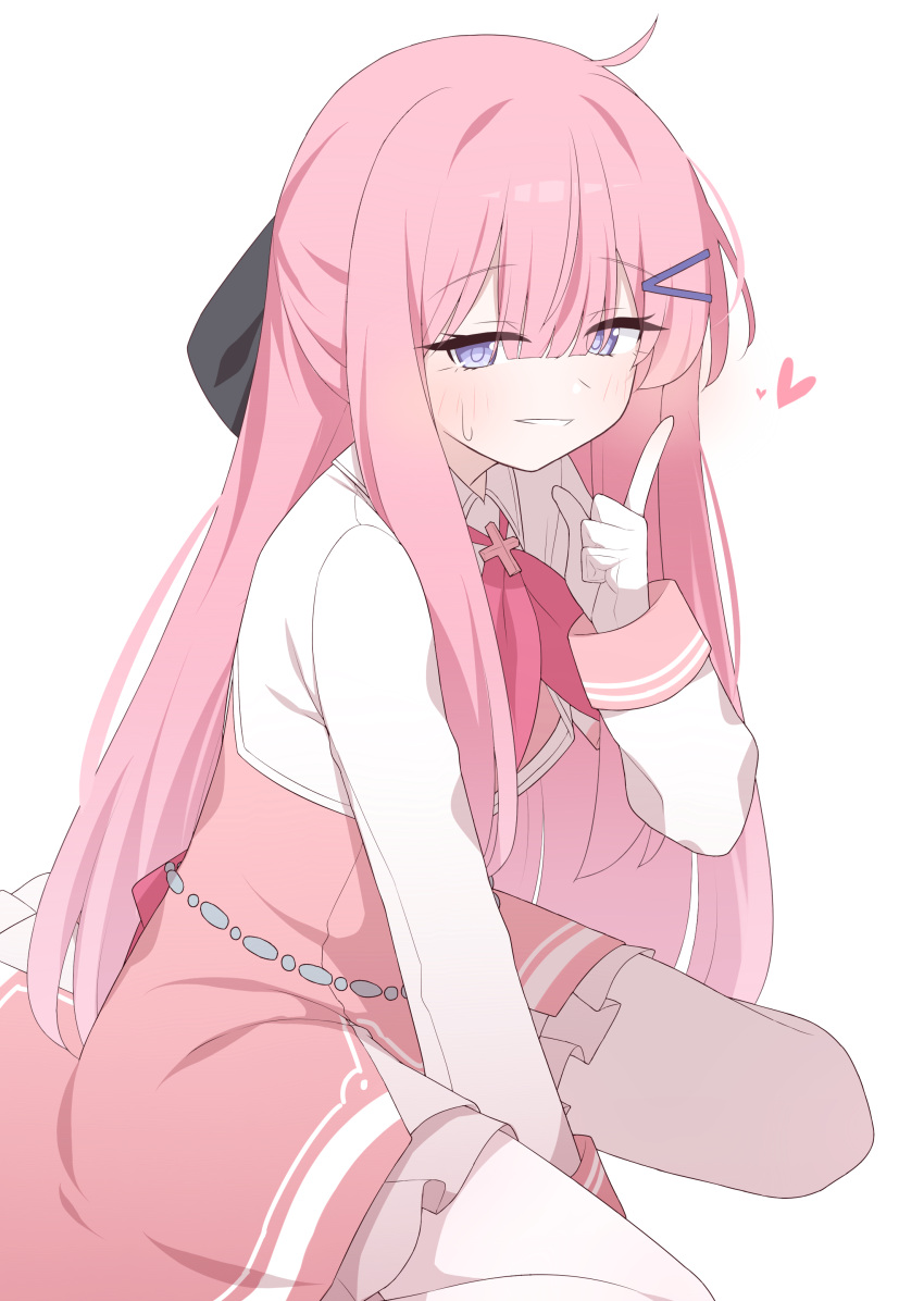 absurdres, between_legs, black_survival, charlotte_(black_survival), eternal_return:_black_survival, grey_ribbon, hagoonha, hair_between_eyes