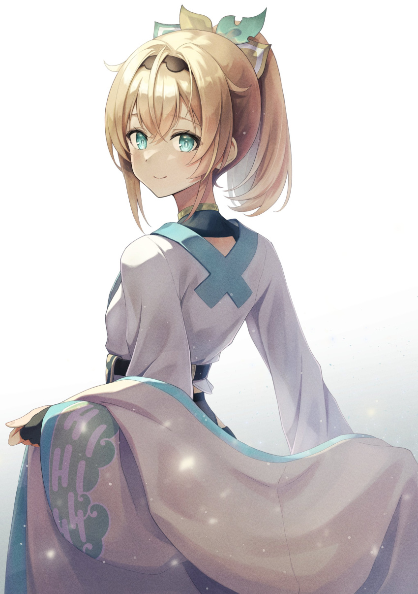1girl, absurdres, aqua_eyes, awokani, back_cutout, black_hairband, blonde_hair, clothing_cutout