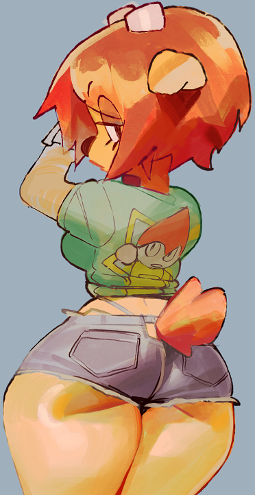 1girl, animal_ears, ass, curvy, denim, half-closed_eyes, lammy_(um_jammer_lammy), looking_at_viewer