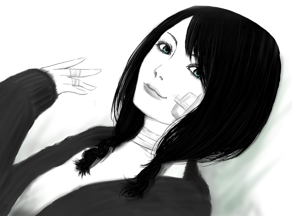 bandage, bandages, black_hair, braid, kobushi_abiru, pict-pict, sayonara_zetsubou_sensei, simple_background