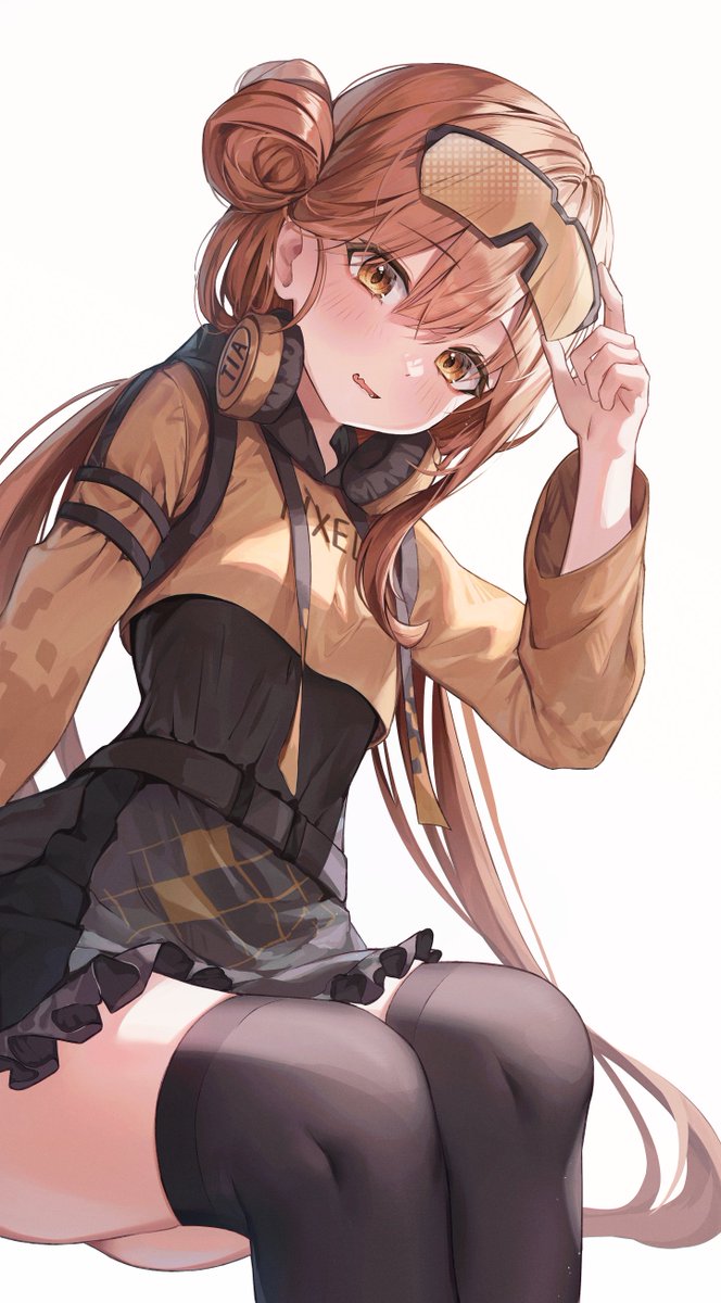 1girl, black_dress, black_survival, black_thighhighs, crop_top, crop_top_overhang, drawstring, dress