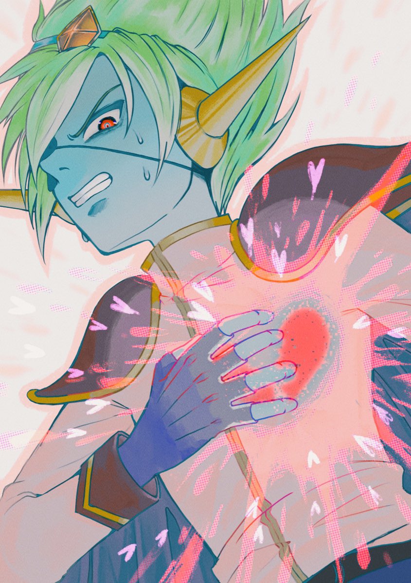 1boy, blue_gloves, blue_skin, cape, captain_spaceboy, clenched_teeth, colored_skin, fingerless_gloves