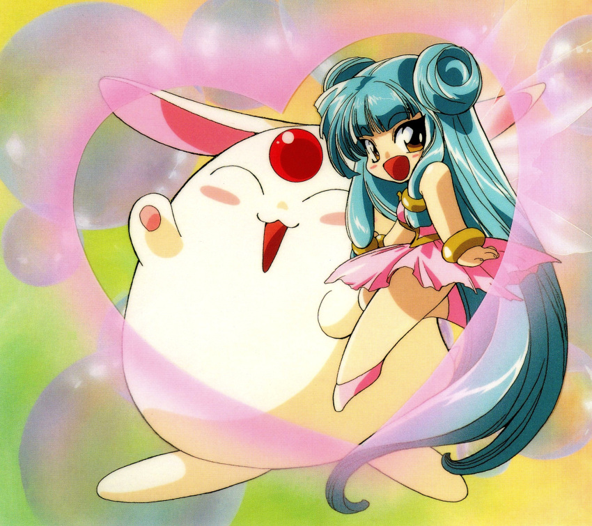 1990s_(style), 1girl, absurdres, artbook, blue_hair, blush_stickers, bracelet, chibi