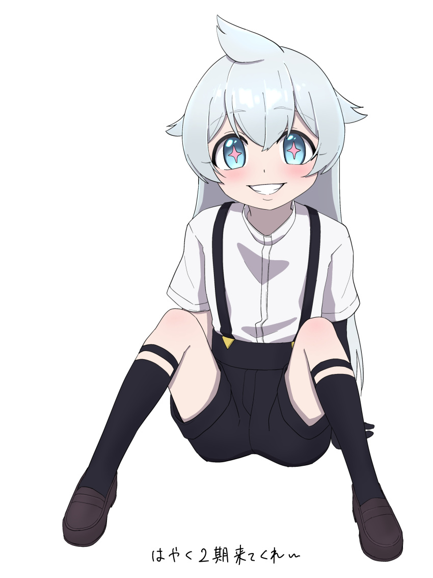1girl, absurdres, black_gloves, black_shorts, black_socks, blue_eyes, ganjin, gloves