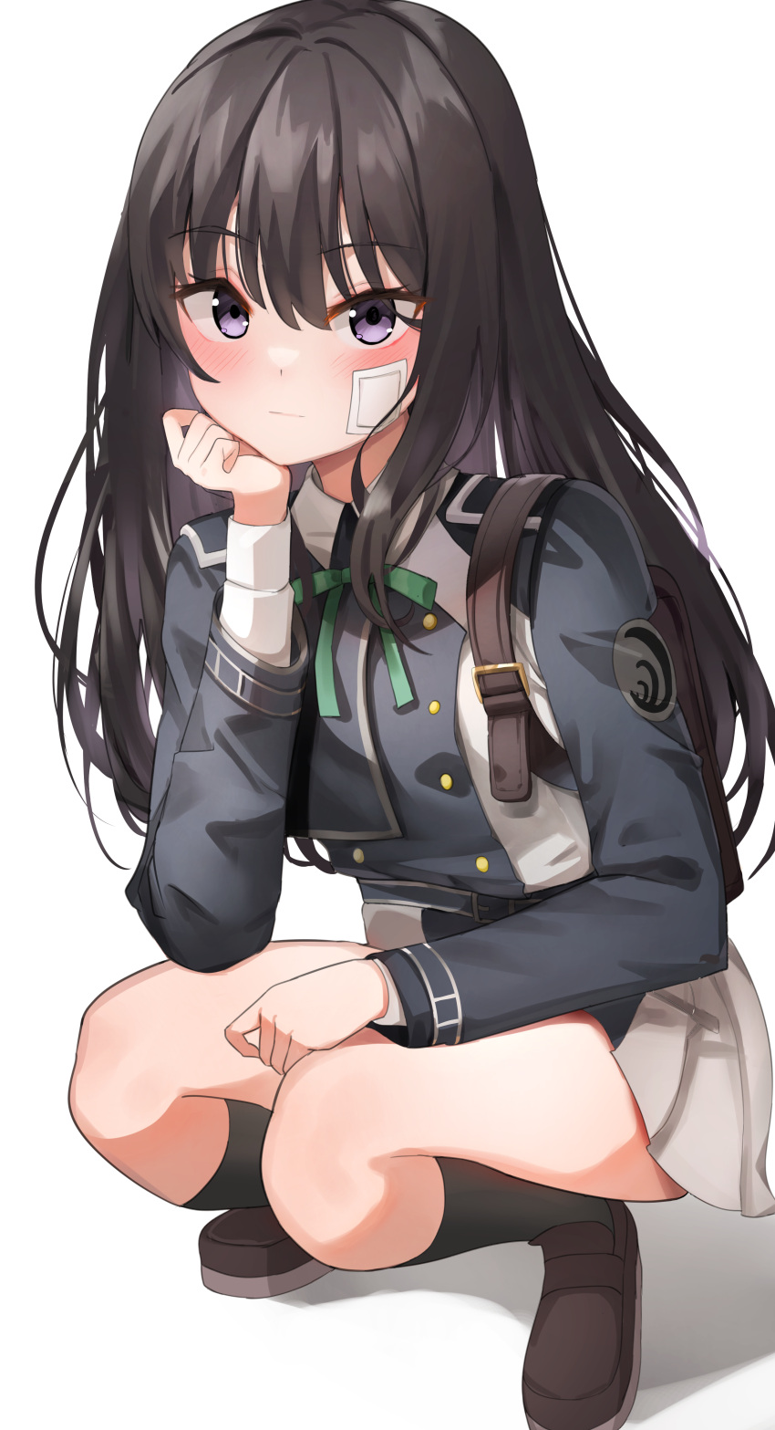 1girl, absurdres, bandage_on_face, bandages, bandaid, bandaid_on_cheek, bandaid_on_face, black_hair