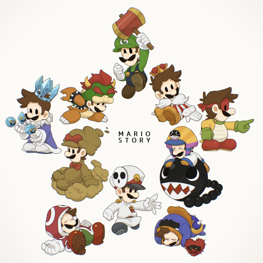 blue_overalls, bowser, bowser_(cosplay), brown_hair, chain_chomp, cosplay, crown, crystal_king