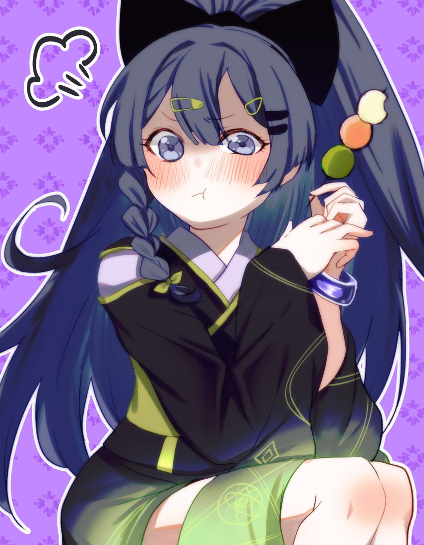 1girl, :t, absurdres, black_bow, blush, bow, braid, character_request