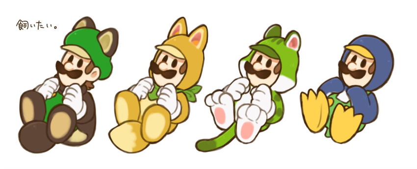 1boy, brown_hair, cat_luigi, facial_hair, flying_squirrel, flying_squirrel_costume, flying_squirrel_luigi, gloves
