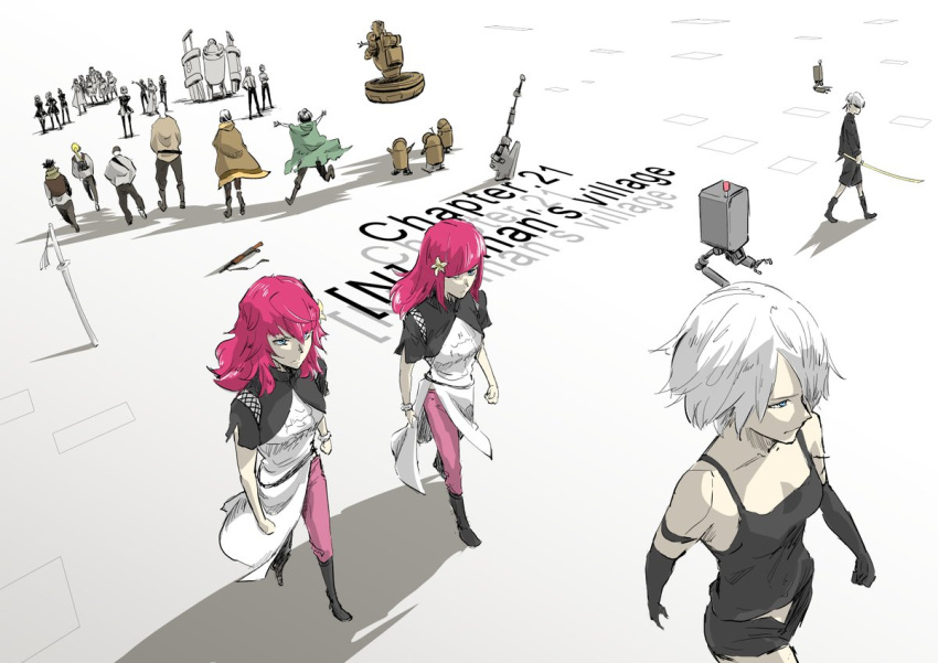 2b_(nier:automata), 6+boys, 6+girls, a2_(nier:automata), a4_(yorha), adam_(nier:automata), axe, brothers