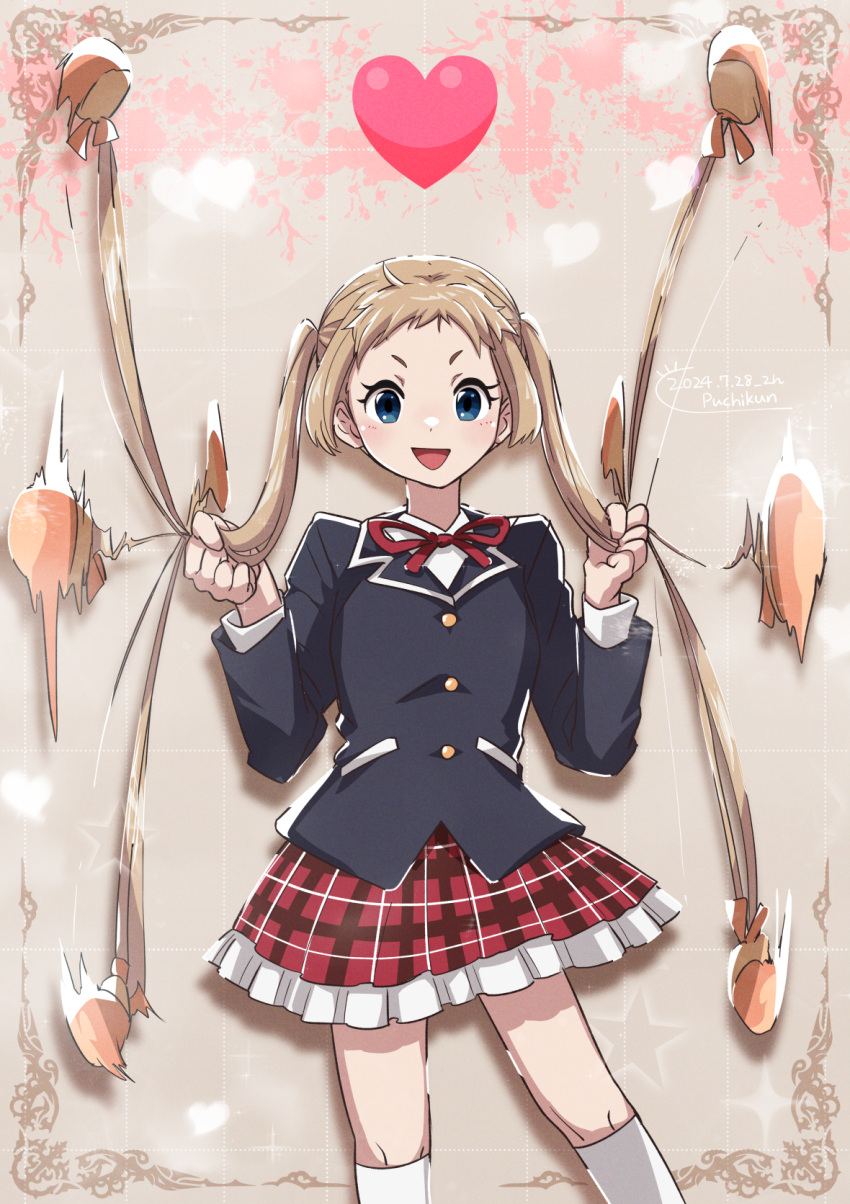 1girl, absurdly_long_hair, artist_name, black_jacket, blazer, blonde_hair, blue_eyes, chuunibyou_demo_koi_ga_shitai!