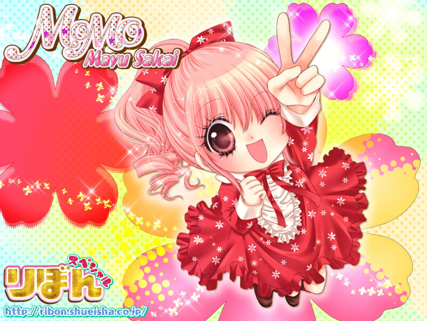 1girl, 2000s_(style), archived_source, bow, dress, floral_background, foreshortening, from_above