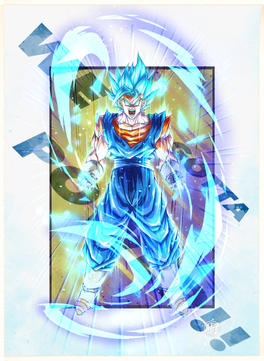 1boy, absurdres, aura, blue_eyes, blue_hair, blue_pants, blue_shirt, blz_(blz151101)