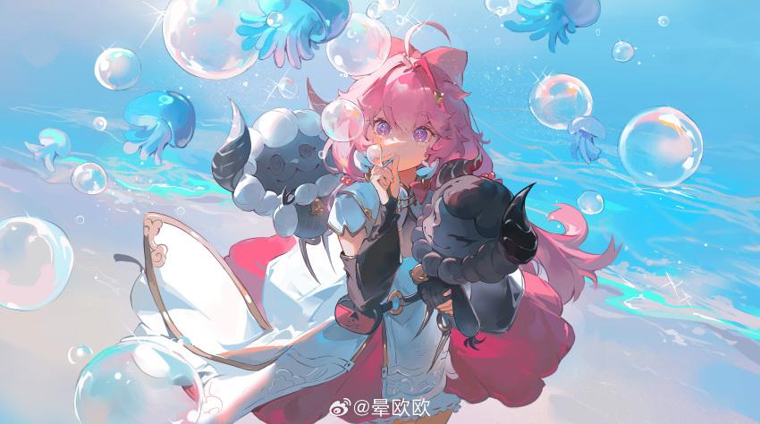1girl, absurdres, ahoge, arm_warmers, artist_name, bag, beach, bell