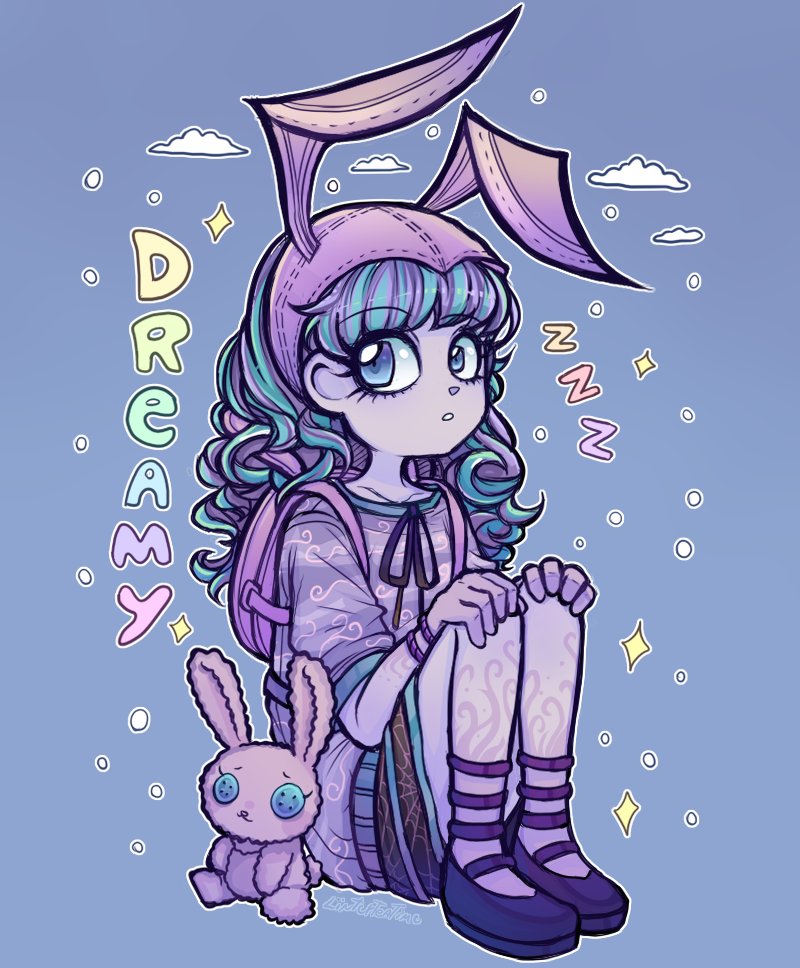 1girl, animal_ears, blue_eyes, colored_skin, curly_hair, dress, dustin_(monster_high), fake_animal_ears