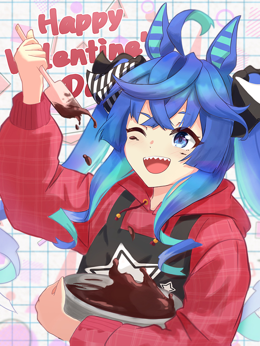 1girl, absurdres, ahoge, animal_ears, apron, aqua_hair, arm_up, batter