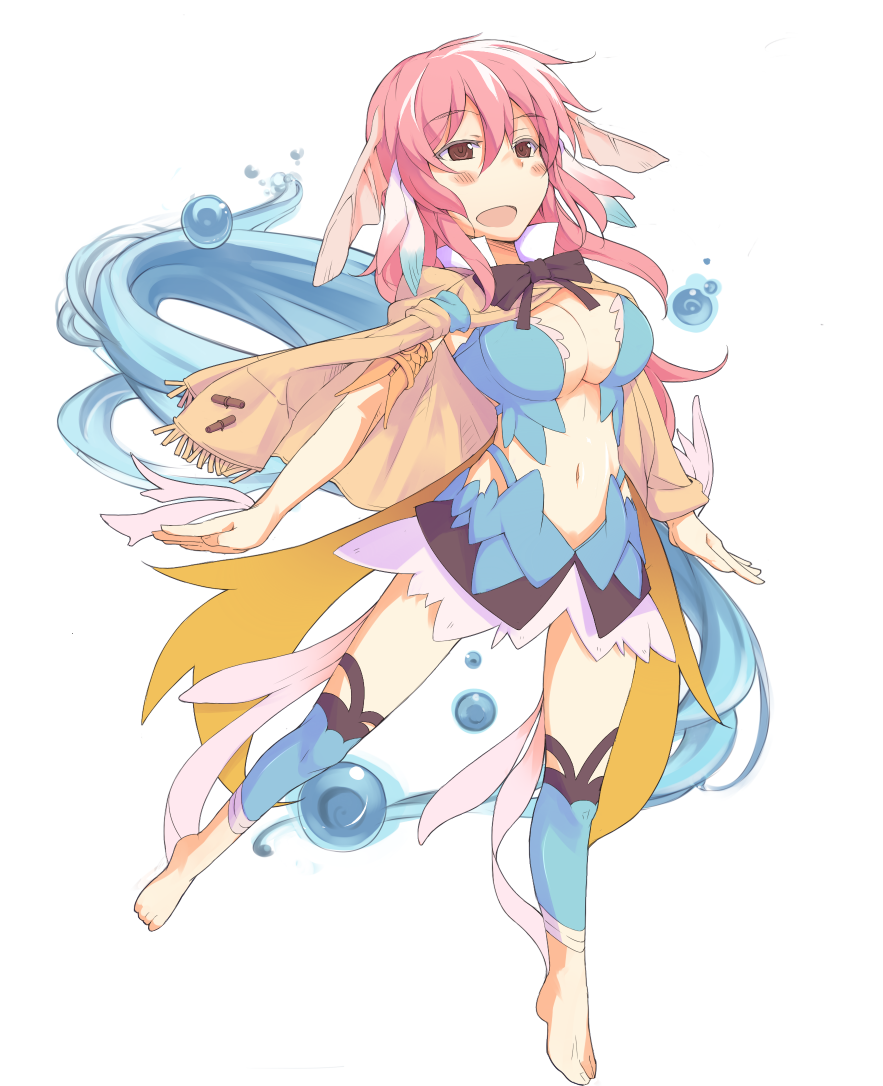 animal_ears, barefoot, head_fins, long_hair, monster_girl, nantacky2000, persia_(rune_factory), pink_hair
