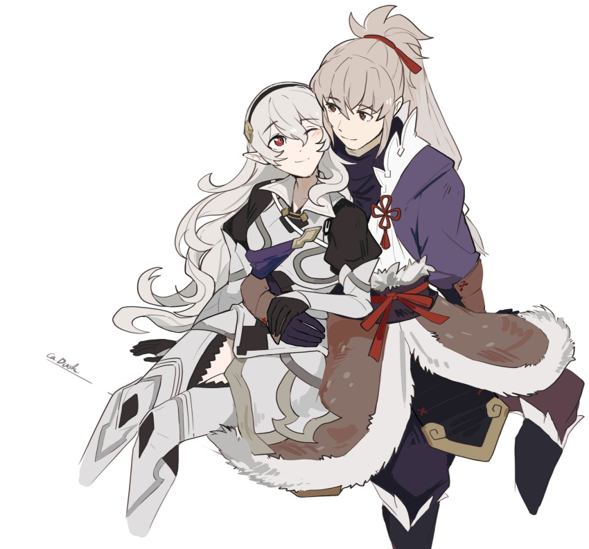 1boy, 1girl, brown_eyes, corrin_(female)_(fire_emblem), corrin_(fire_emblem), couple, fire_emblem, fire_emblem_fates