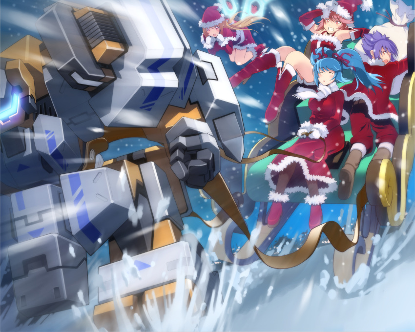 bag, blond_hair, blonde_hair, blue_hair, christmas, closed_eyes, cosmic_break, crimrose
